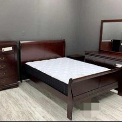 Alisdair Dark Brown Bedroom Set Queen or King Bed Dresser Nightstand Mirror Chest Options 