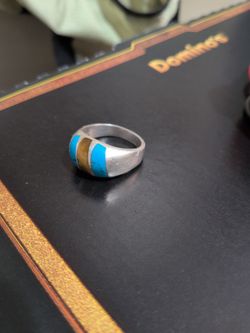 Silver Ring with Turquoise and Stone Inlay
