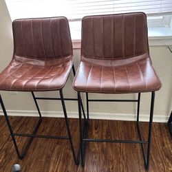 Brown Leather Bar Stools 