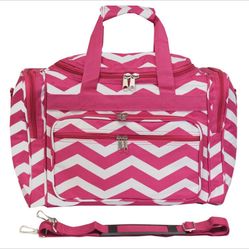 16” Carry On Duffle Bag w/ Shoulder Strap - Fuchsia White Chevron