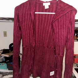 Burgundy Red Cardigan With Hood