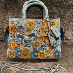 COACH 1941 LIMITED EDITION BLUE/MULTI ROGUE 25 TEA ROSE SATCHEL BAG 10512
