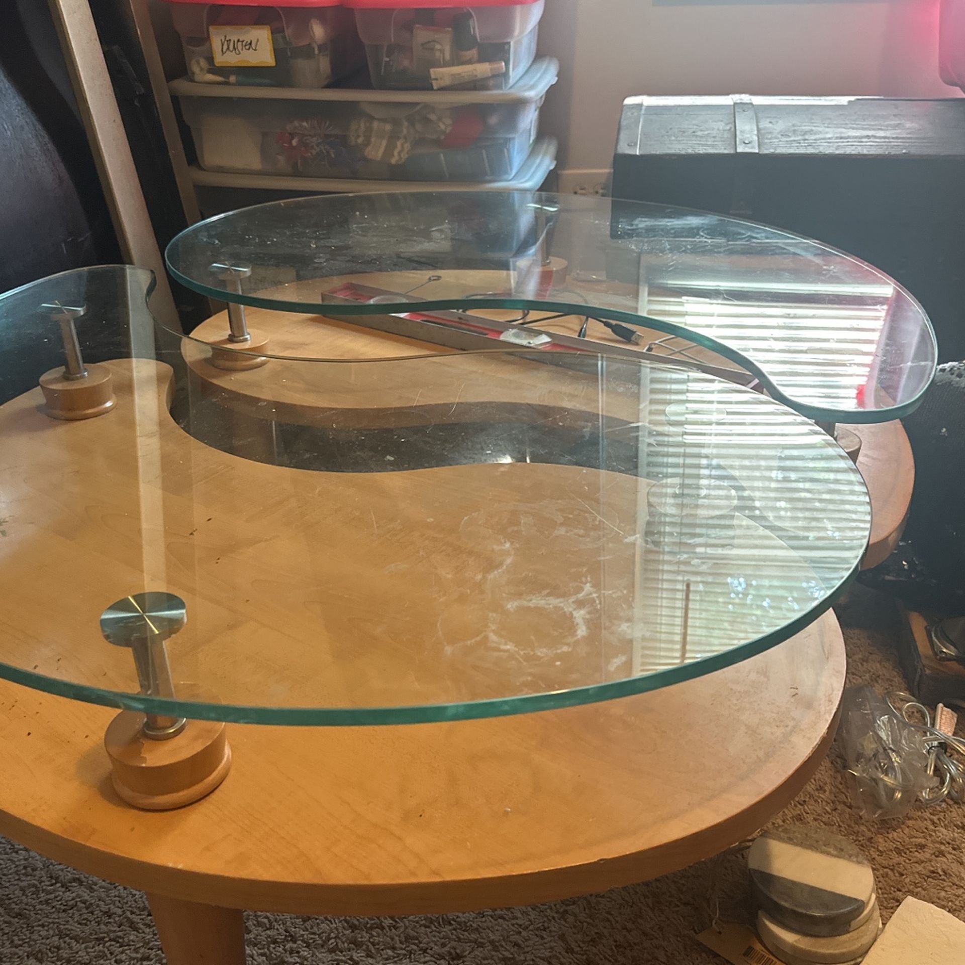 Glass Ying Yang Style Living Room/Coffee Table Set Of 2