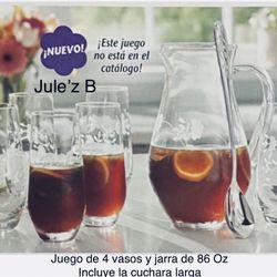 Princess House.  Set De 4 Vasos Altos Y Jarra De 86 Oz Nuevos En Sus Cajas 