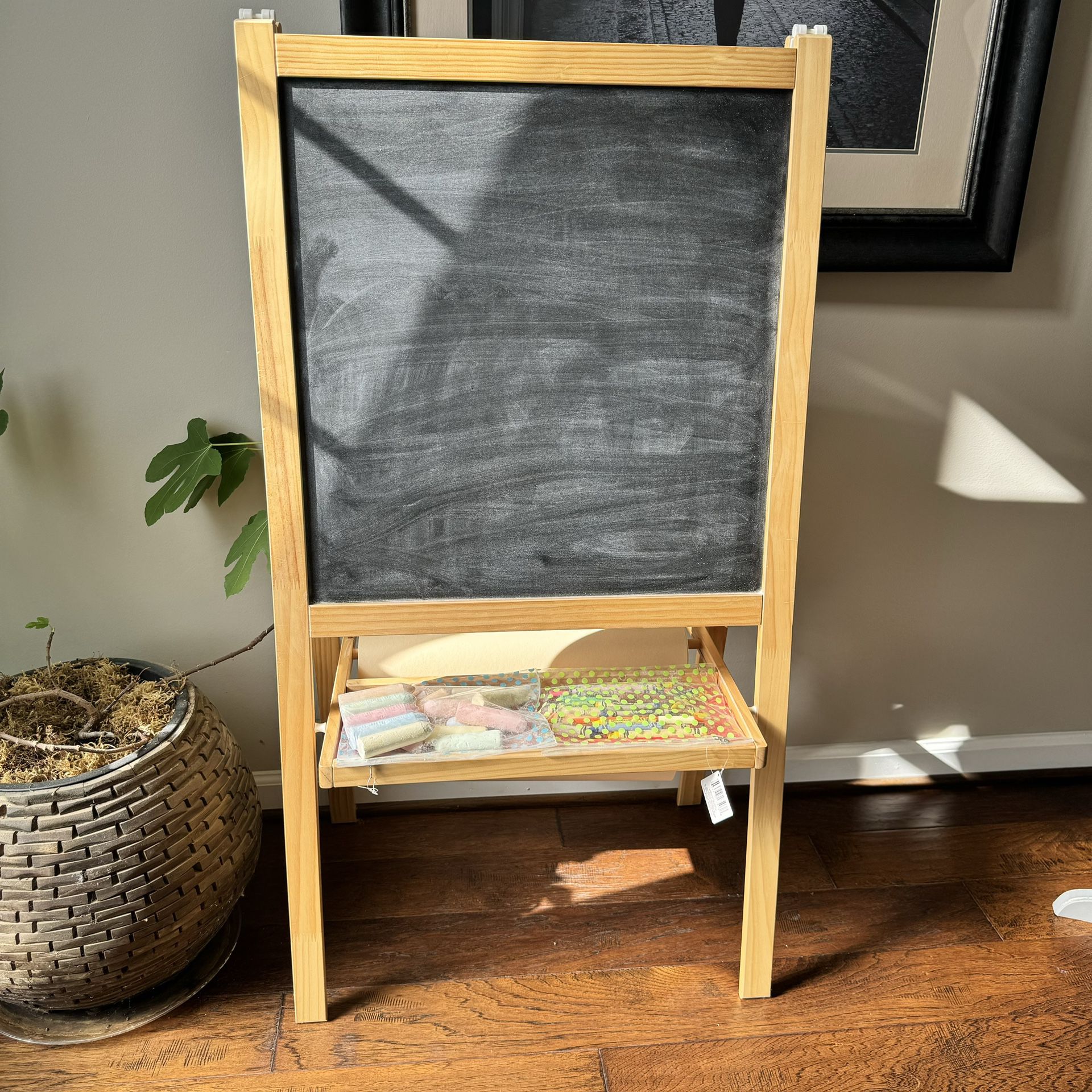 3-Way Double-sided easel with  a black chalkboard and Whiteboard 