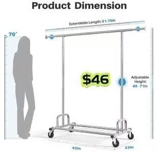 😀 HOKEEPER Clothing Garment Rack Capacity 525LBS Clothing Racks on Wheels Rolling Clothes Rack for Hanging Clothes Heavy Duty Collapsible