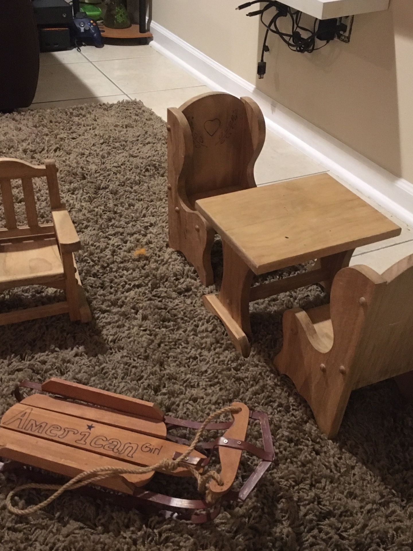 Handmade American Girl Doll Table Chairs Sled An Rocking Chair