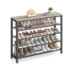 New Large Shoe Rack, Organizer for Closet with 4 Mesh Shelves and Large Top for Bags, Grey and Black