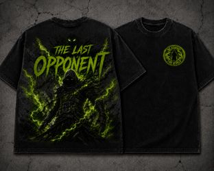 Graphic Print T-Shirt "THE LAST OPPONENT" Black Crew Neck Short Sleeve