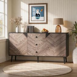 Mid-Century Sideboard 55 inch 3 Drawers + 2 Doors