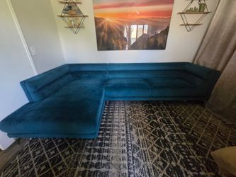 Bobs furniture velvet teal and silver sectional sofa. $450obo