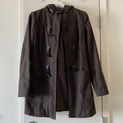 Ambiance Apparel - Women’s Fall winter Coat - Hooded Brown Pea Coat - Size Small