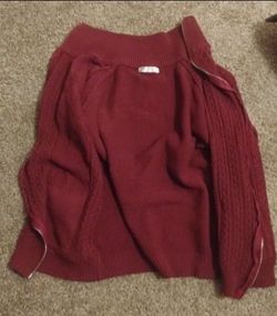 Burgundy Knit Sweater with Zip Details