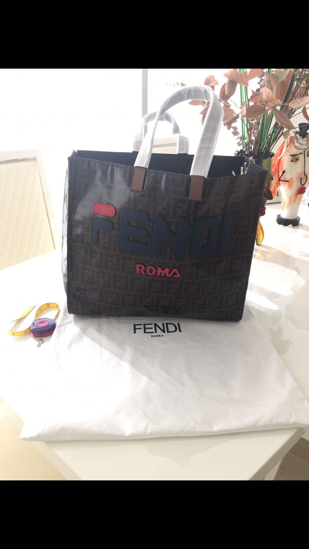 Fendi Mania Logo Shopper Tote Zucca Coated Canvas Large 