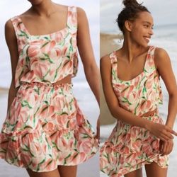 Anthropologie Just Peachy Tiered Ruffled Breezy Cover Up Skirt Small