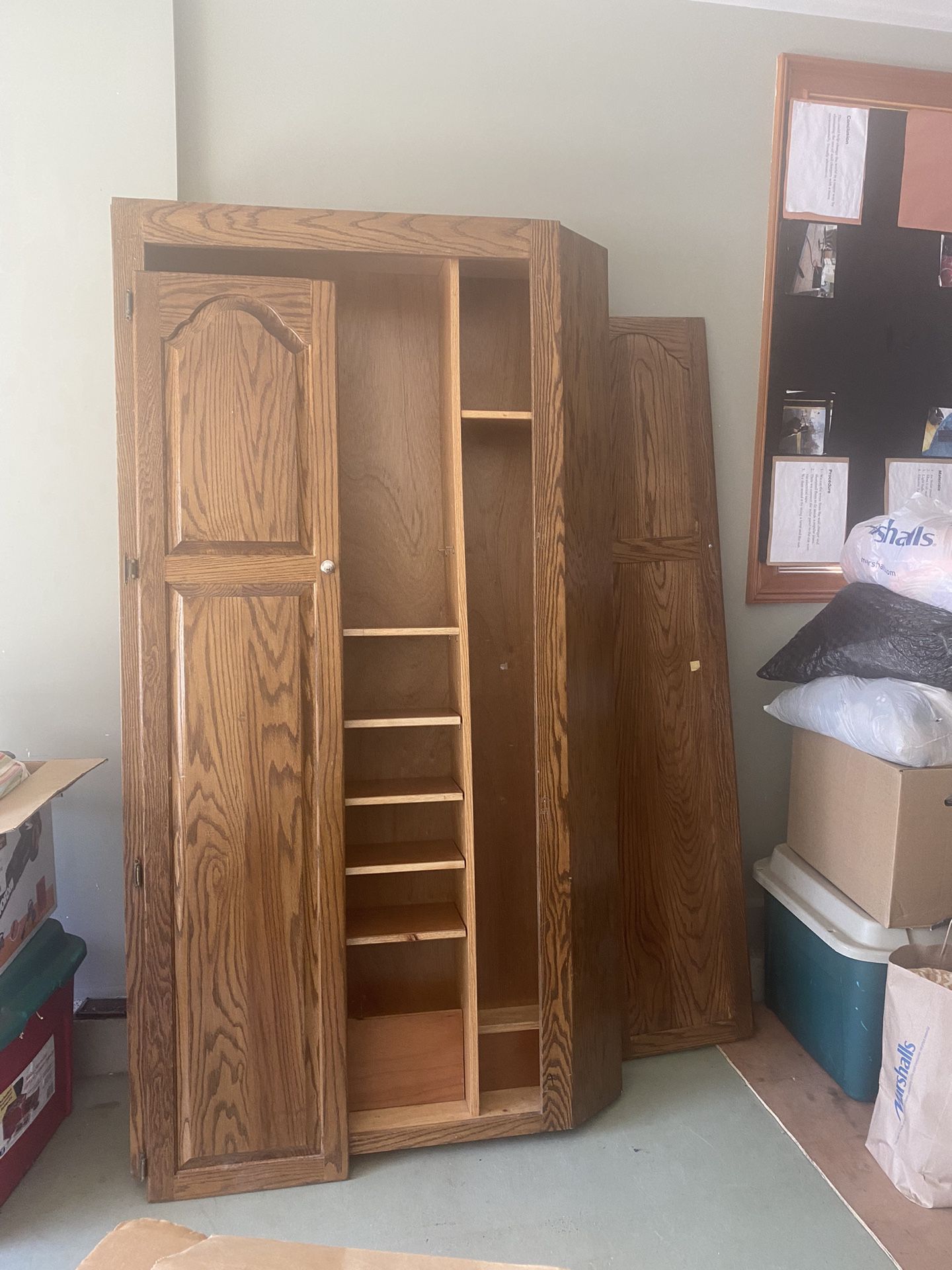 Slim  Tall Cabinet Basement Or Garage Storage  - Doors are Wood