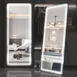 63"x22" Full Length Floor Mirror LED Whole Body Mirror w/ Dimming & 3 Color Modes (Black)