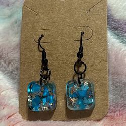 Blue and Silver Square Dangle Earrings