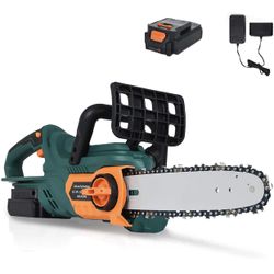 SUNCOO 20V Max Cordless Chainsaw, 10-Inch Battery Powered Chain Saw, Lithium-Ion Battery and Charger Included