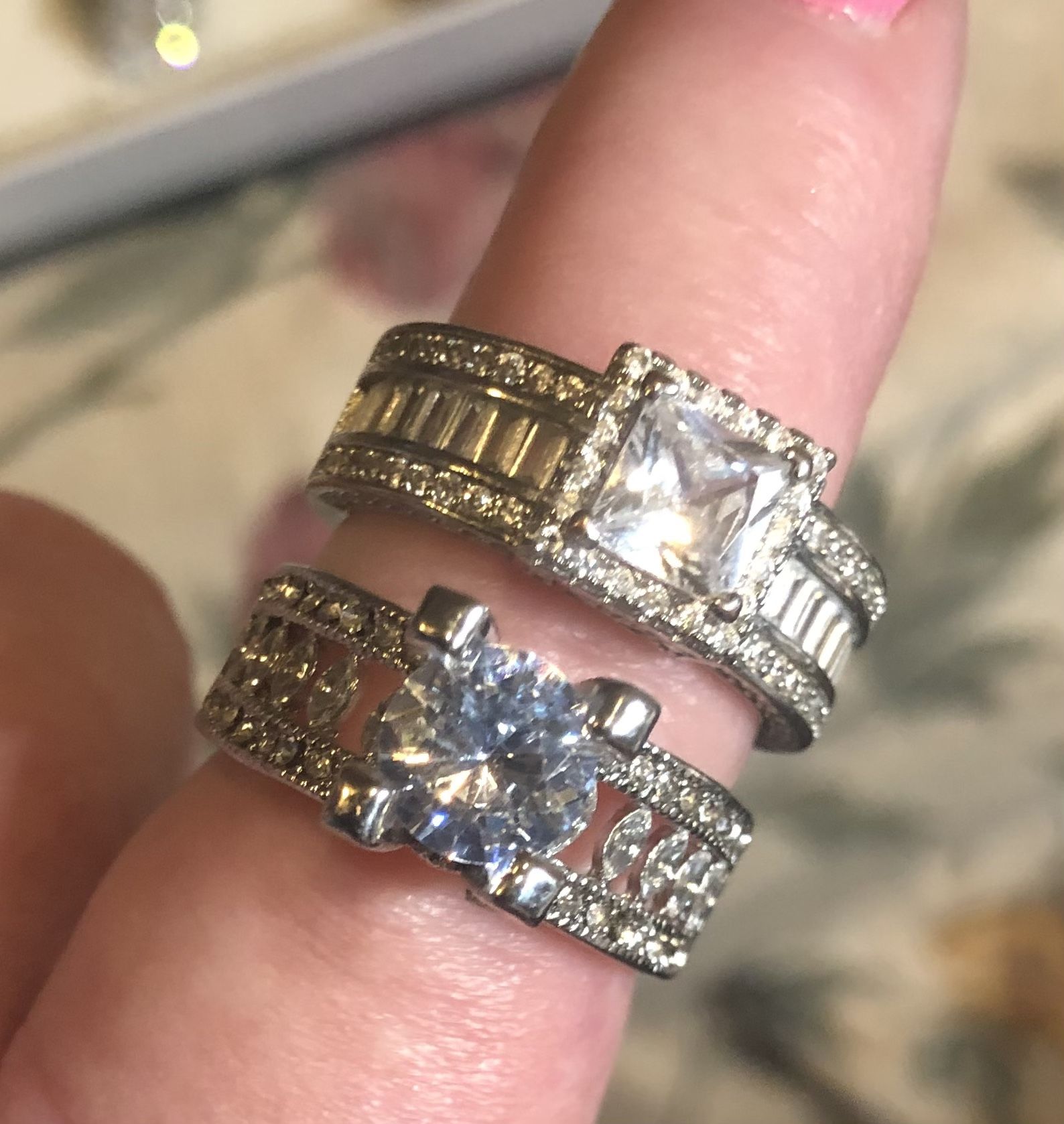 2 -CZ & Silver Cocktail /Engagement  Style Rings 