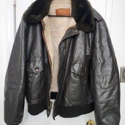 Vintage William Barry Jacket Size 52 Brown 70s Leather Flight Bomber Sherpa Fur