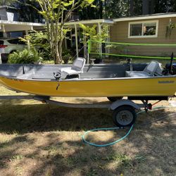 14’ Smokercraft with 15hp Evinrude outboard and electric trolling motor. Turn key ready 