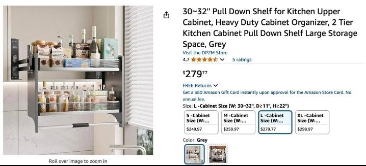30~32'' Pull Down Shelf for Kitchen Upper Cabinet, Heavy Duty Cabinet Organizer,