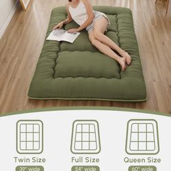 Japanese Floor Mattress, Color Green Easy to Store and Portable for Camping, Full 