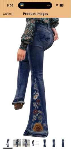 Women's plus size  Floral Embroidered Bell Bottom pants