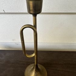 Vintage Brass Horn Shaped Taper Candle Stick Holder Decor Taiwan