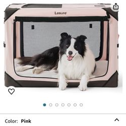 Lesure Collapsible Dog Crate - Portable Dog Travel Crate Kennel for Large Dog, 4-Door Pet Crate with Durable Mesh Windows, Indoor & Outdoor (Pink)