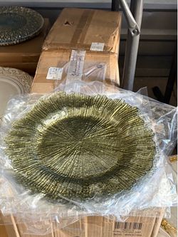 Acrylic Plastic Charger Plates 13" Round Transparent Dusty Sage Green Reef Design