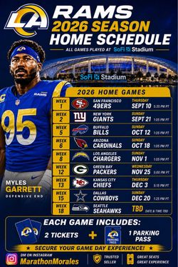 LA Rams 2026 Season Home Schedule Ticket Package