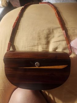 Wooden Clutch Purse with Beaded Strap