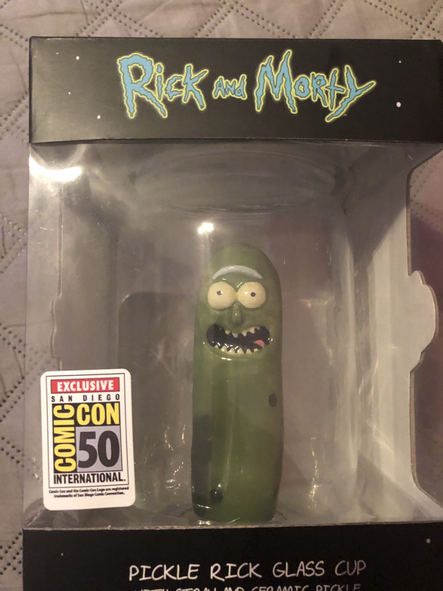 SDCC 2019 Rick and Morty Pickle Rick glass cup