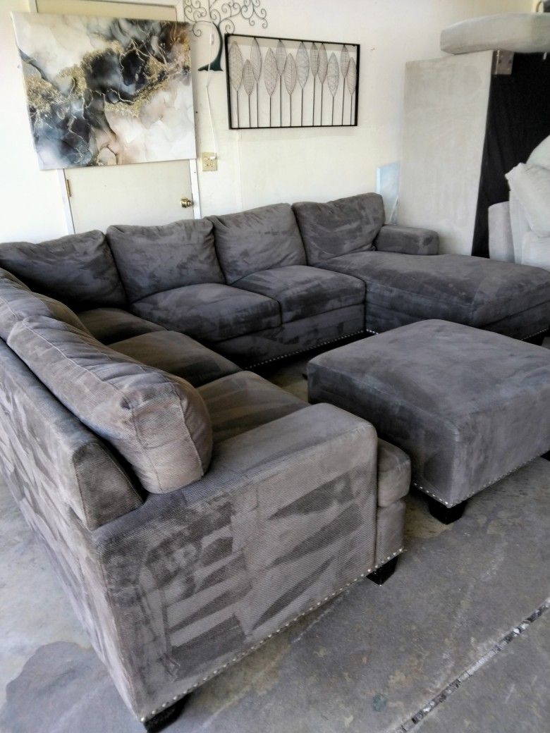 Dark Gray Sectional 3 Piece With Ottoman Free Delivery 