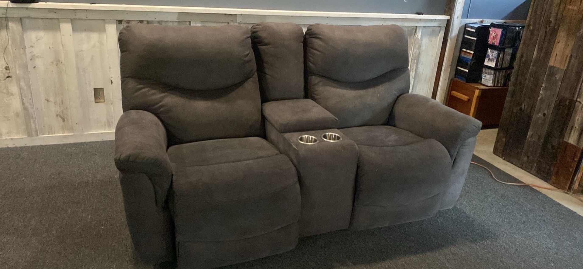 Old Cannery dual gliding reclining console love seat