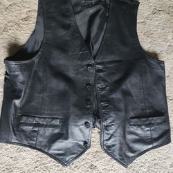 Men's Wilsons The Leather Experts Black Genuine Leather Vest Jacket Size XXL
