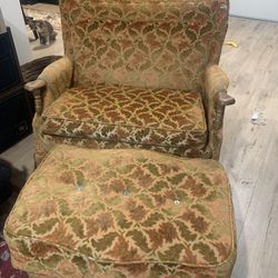 Vintage Wood Rocking Chair + Ottoman