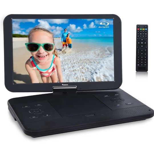 NAVISKAUTO 17.5" Portable Blu-Ray DVD Player with 15.4" 1920X1080 HD Large Screen, 4000mAh Rechargeable Battery, Support HDMI in/out, USB/SD Card Read