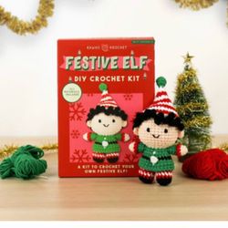 DIY Festive Elf DIY Crochet Kit All in One kit Holiday Decor