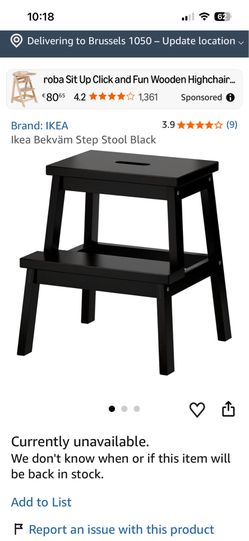 Ikea Bekväm Step Stool Black 19.63 inches high; 15.375 inches deep
