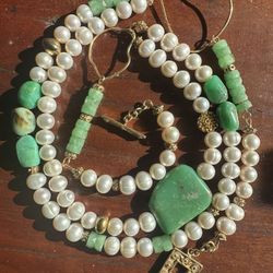 Pearls And Chrisophas Stones, Gold On Sterling Silver 