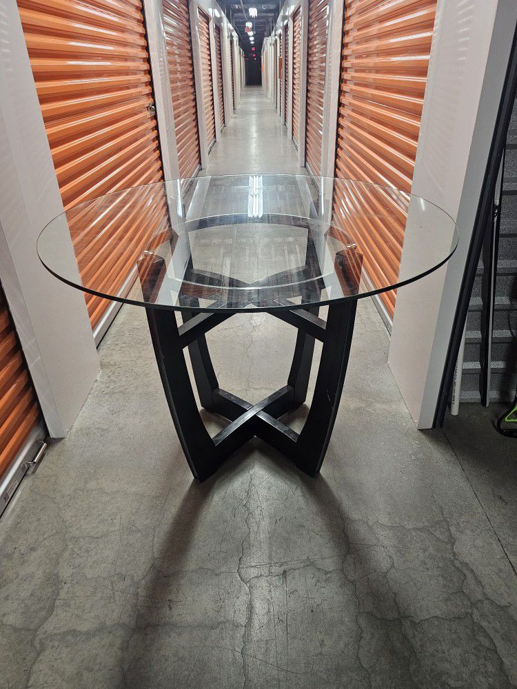 Glass Table With Wood/metal Base