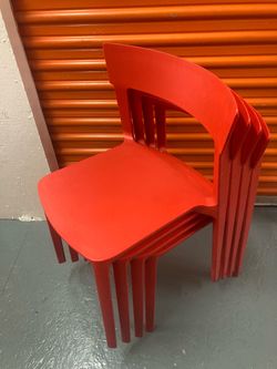 Red Plastic Stackable Chairs Set of 4