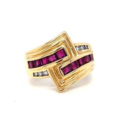18Kt Yellow Gold Ruby And Diamond Ring 6.50g Size 5.5 I-2057