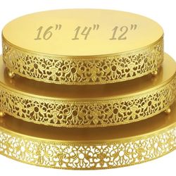 3 Pcs 16" 14" 12" Metal Gold Round Cake Stands