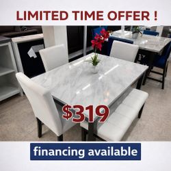 5 Piece Faux Marble Top Dining Table Set 