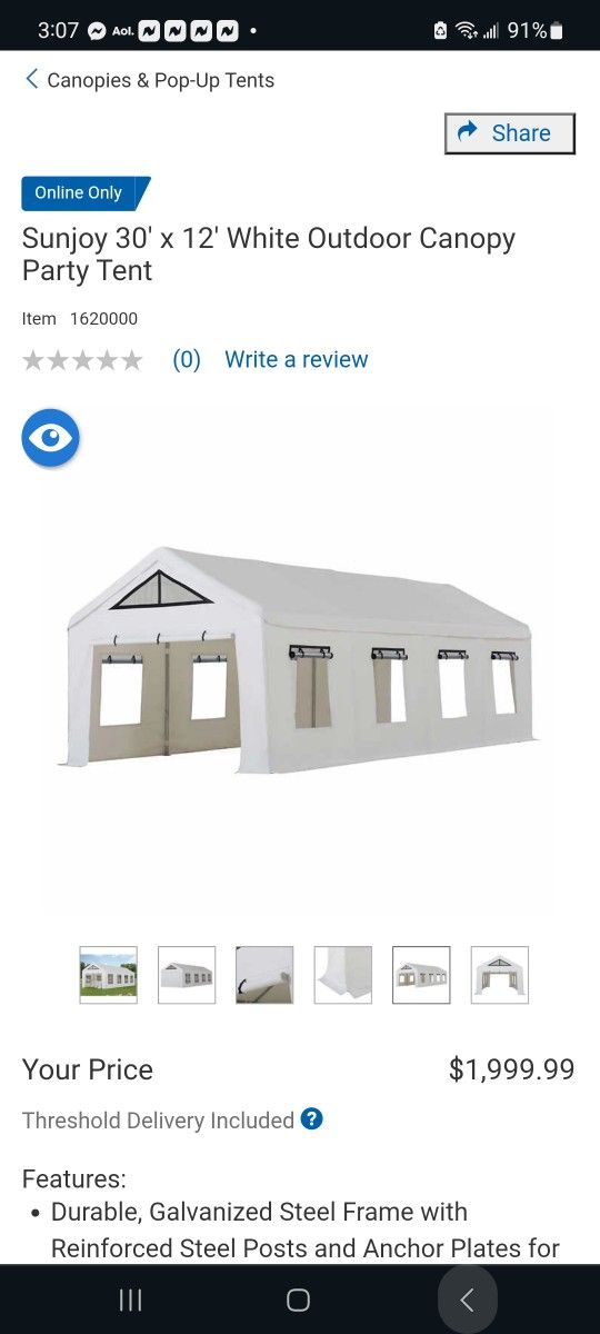 Sunjoy White Outdoor Canopy Party Tent (30' x 12' x 10.5'H) $1,700