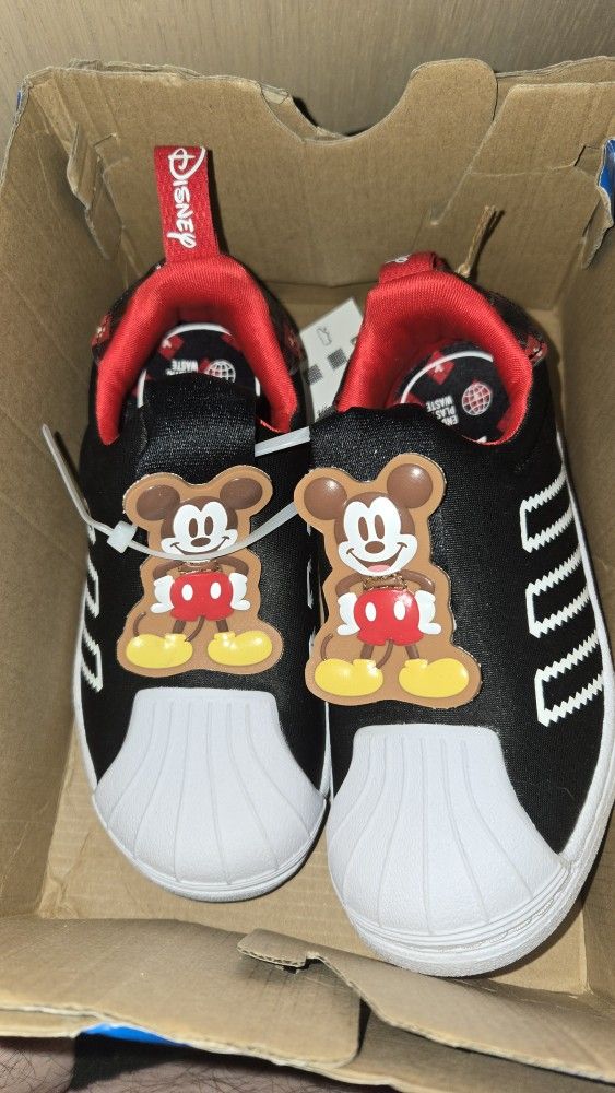 ADIDAS Disney Mickey Mouse Slip-on Sneakers Size 10k Black Red White
